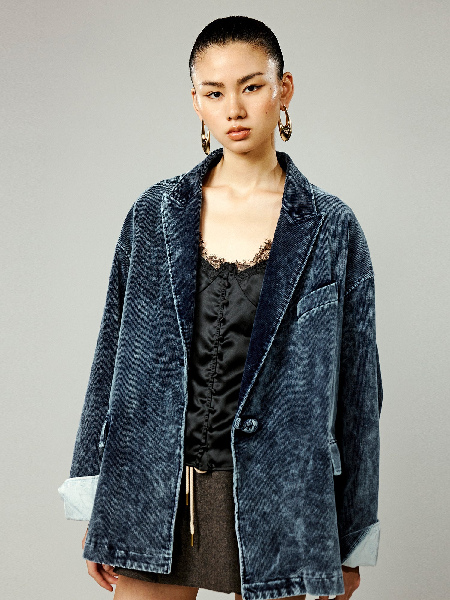 Modern Chinese-style washed corduroy blazer