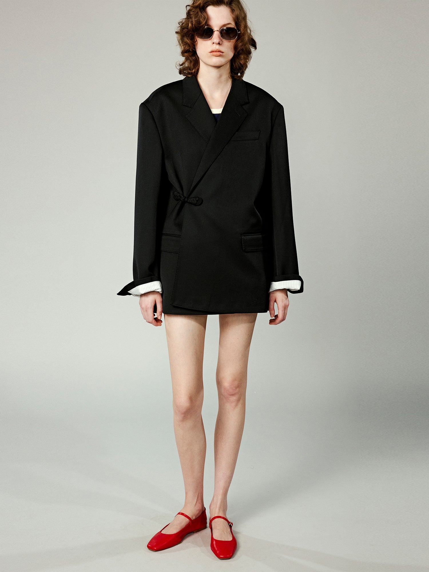 Modern chinese-style diagonal placket buttoned blazer