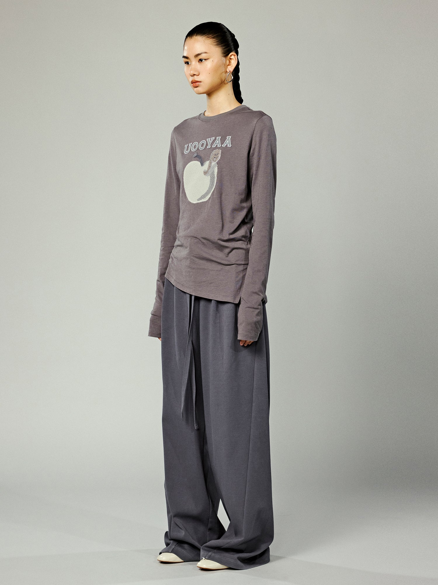 Black long sleeve logo t-shirt with diagonal hem