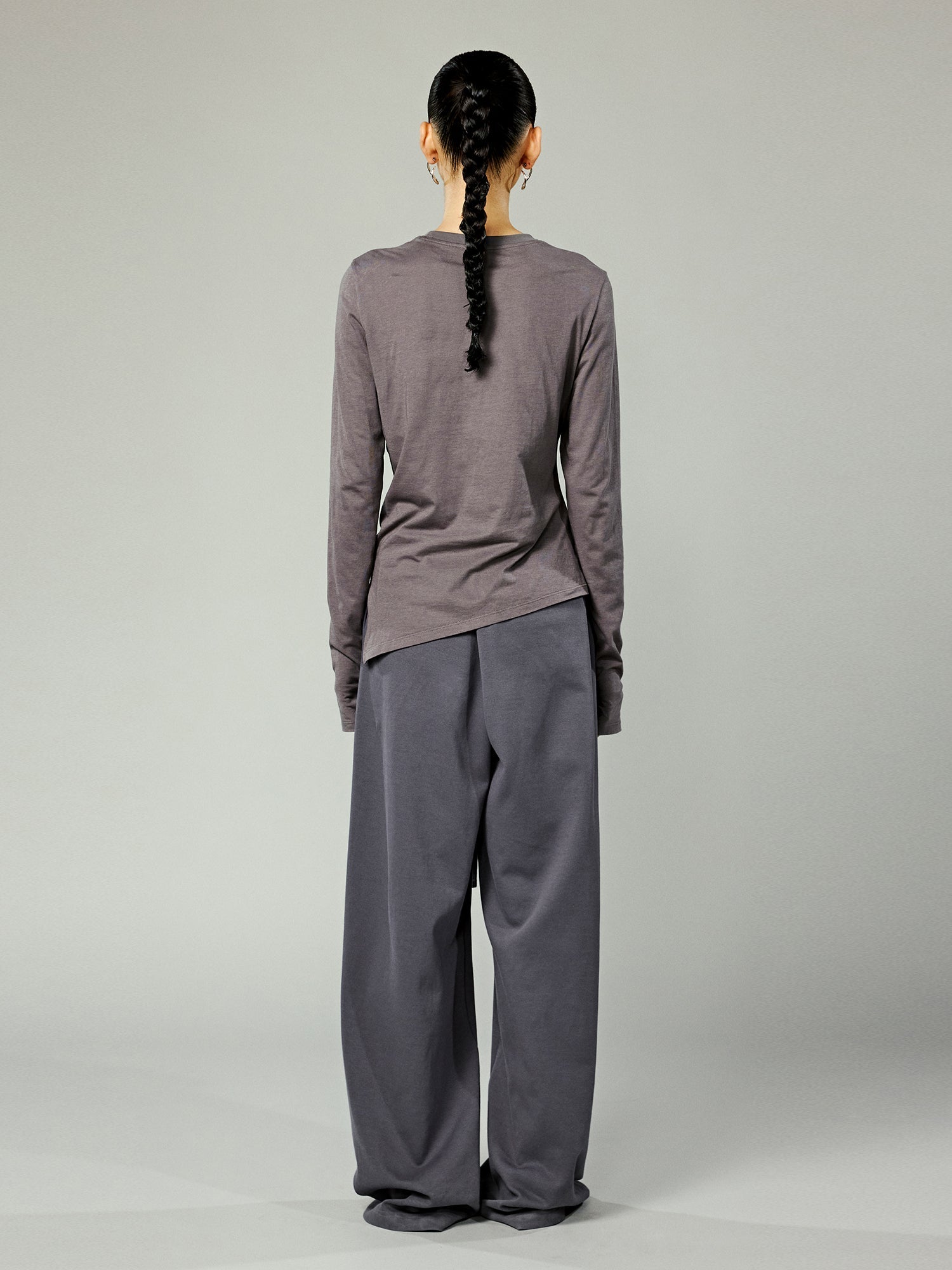 Black long sleeve logo t-shirt with diagonal hem