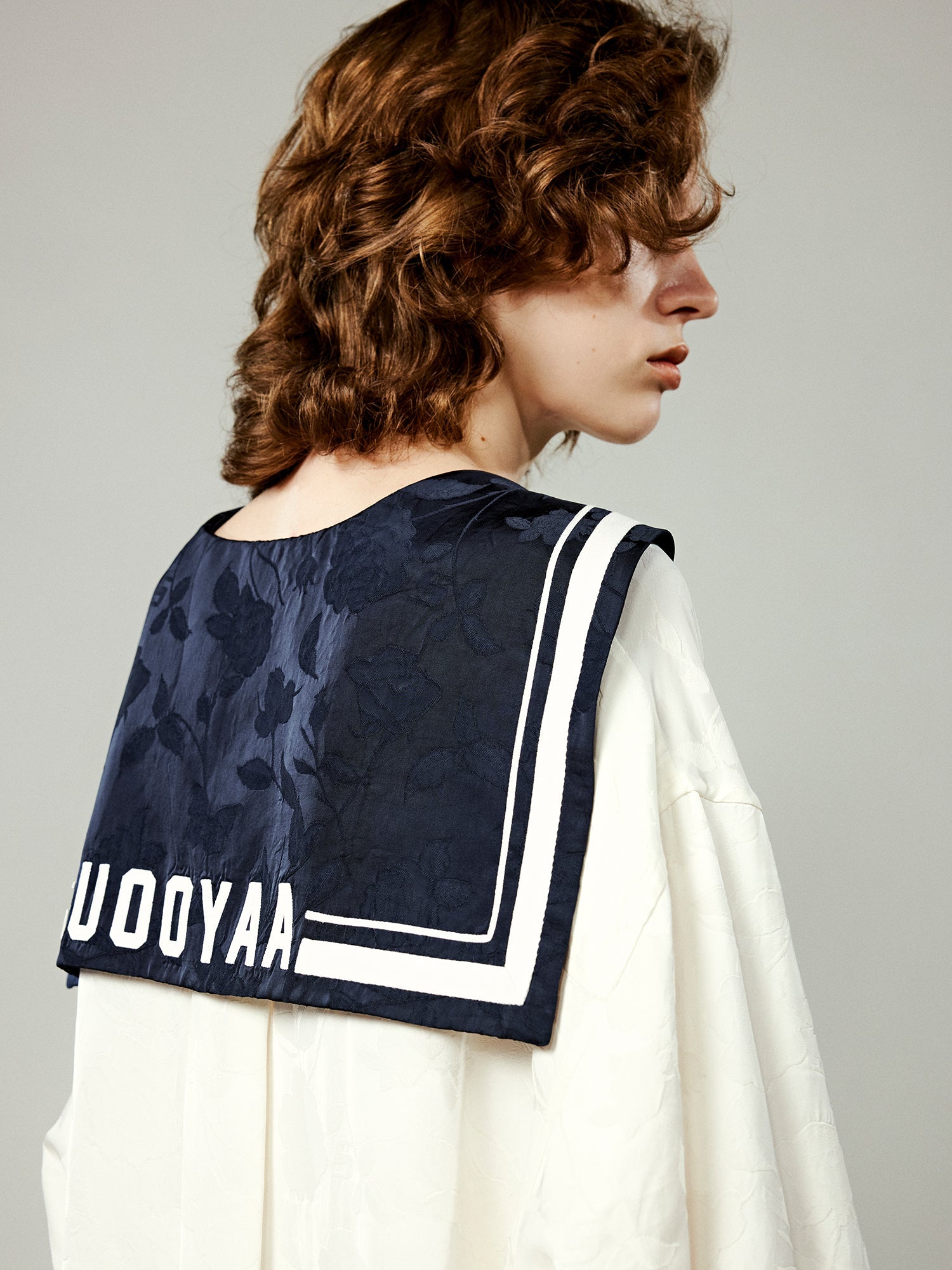 Satin jacquard sailor collar blouse