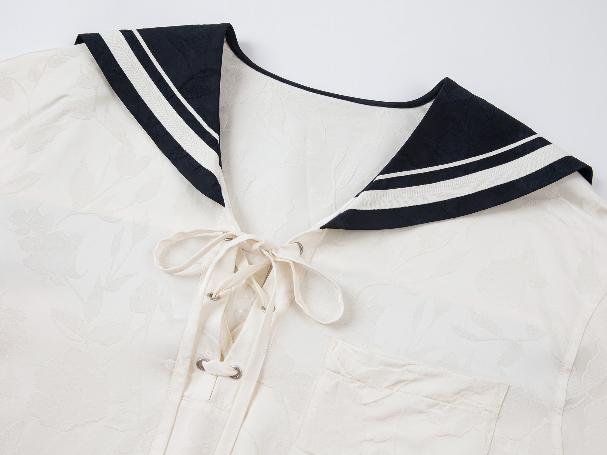 Satin jacquard sailor collar blouse