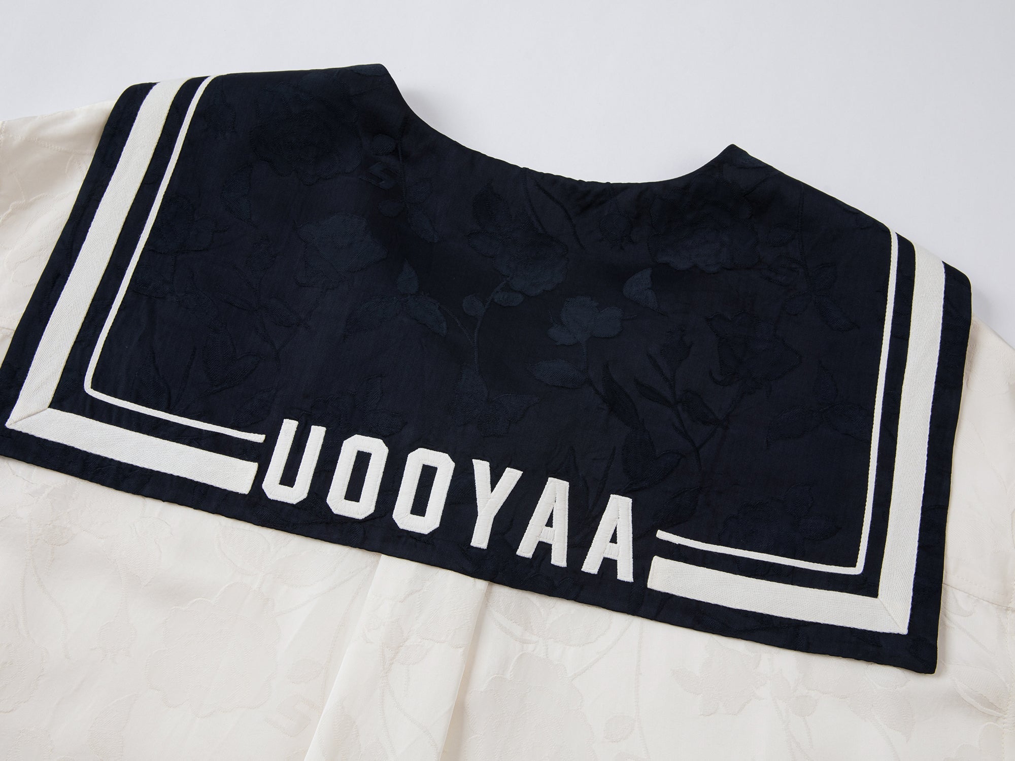 Satin jacquard sailor collar blouse