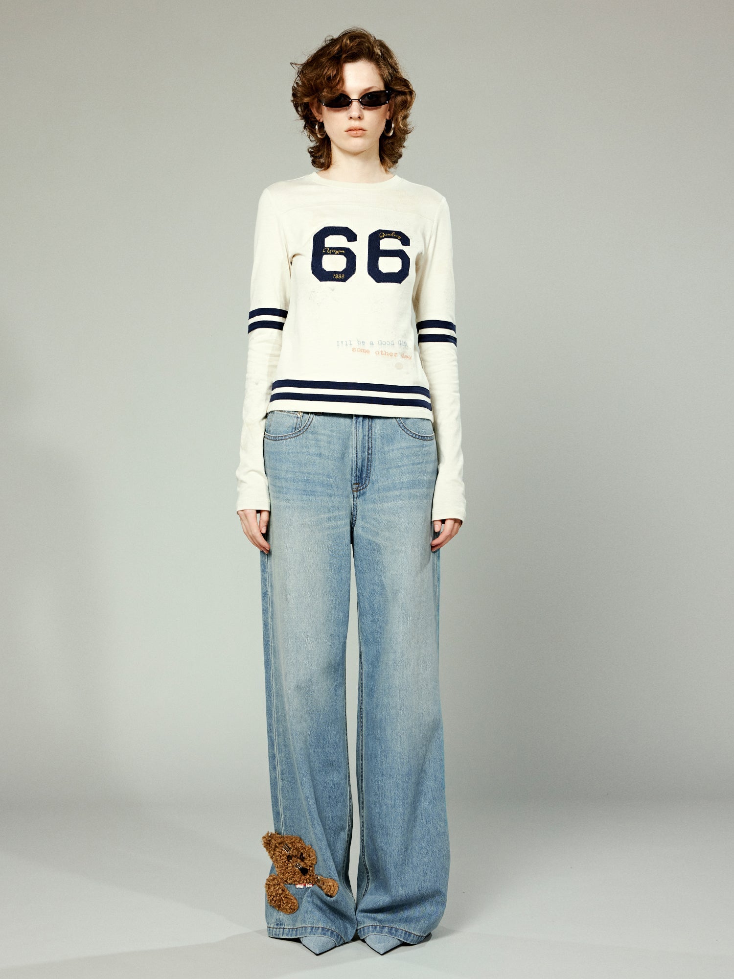 Playful teddy bear five-pocket jeans