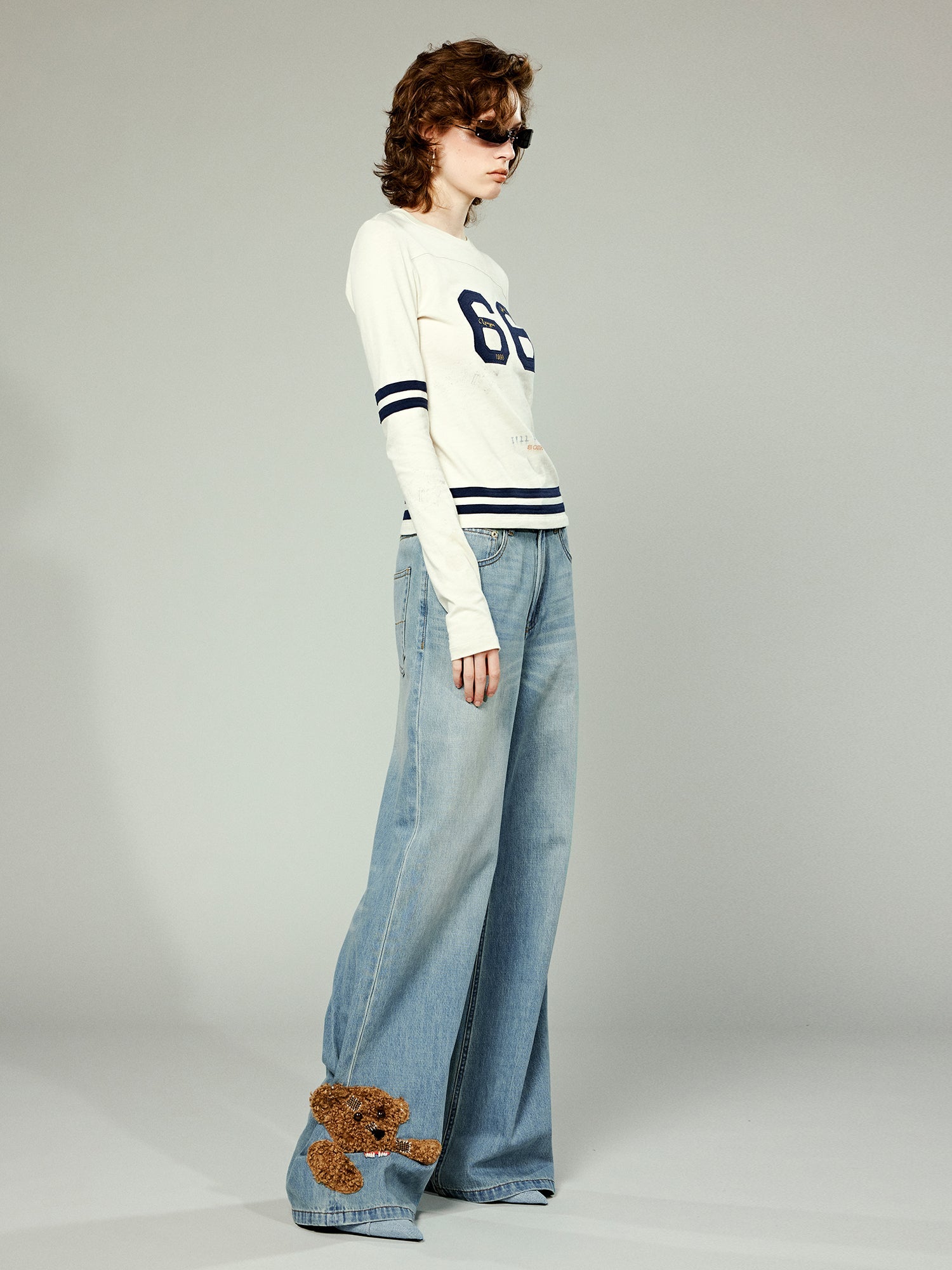 Playful teddy bear five-pocket jeans