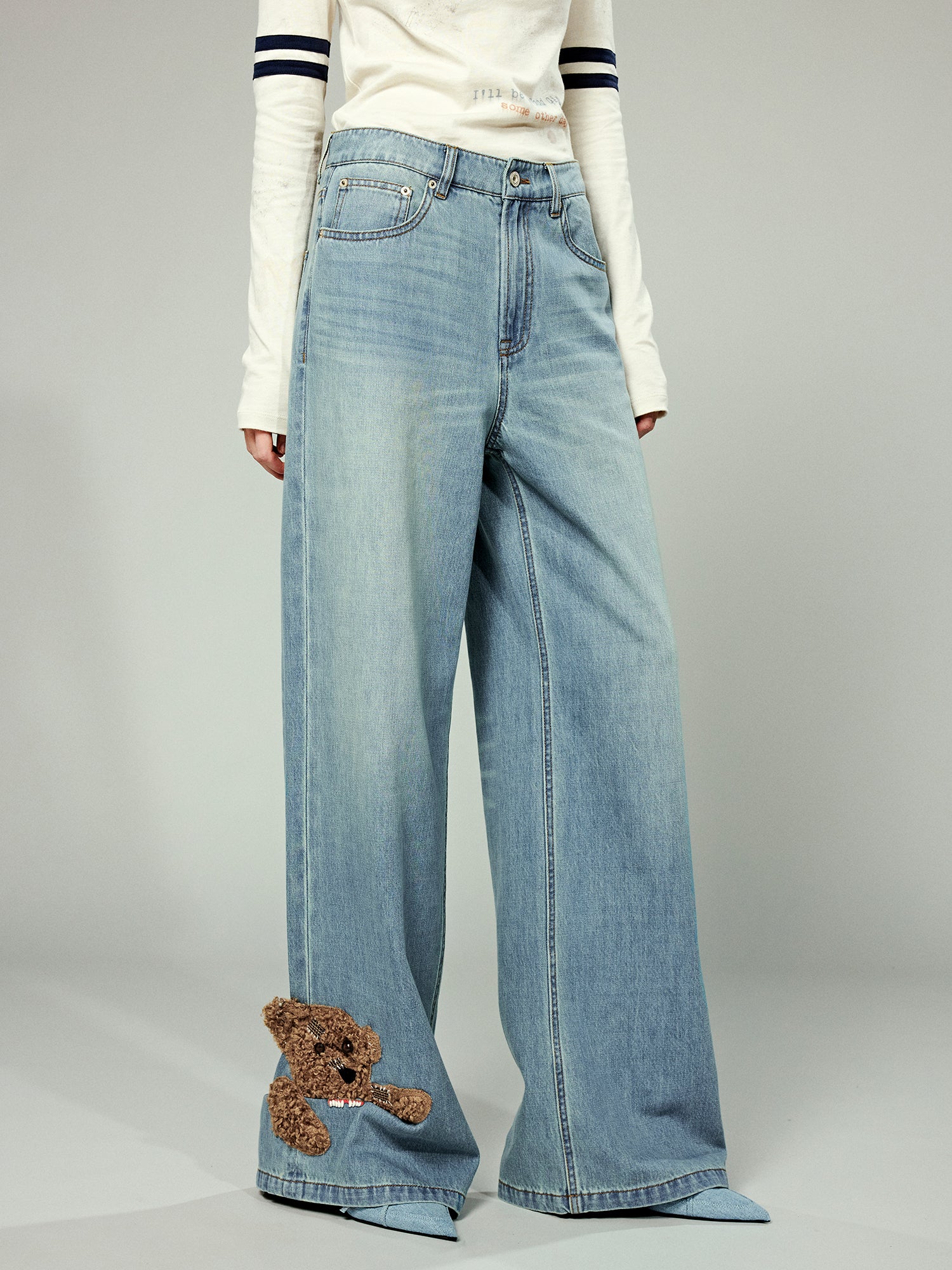 Playful teddy bear five-pocket jeans