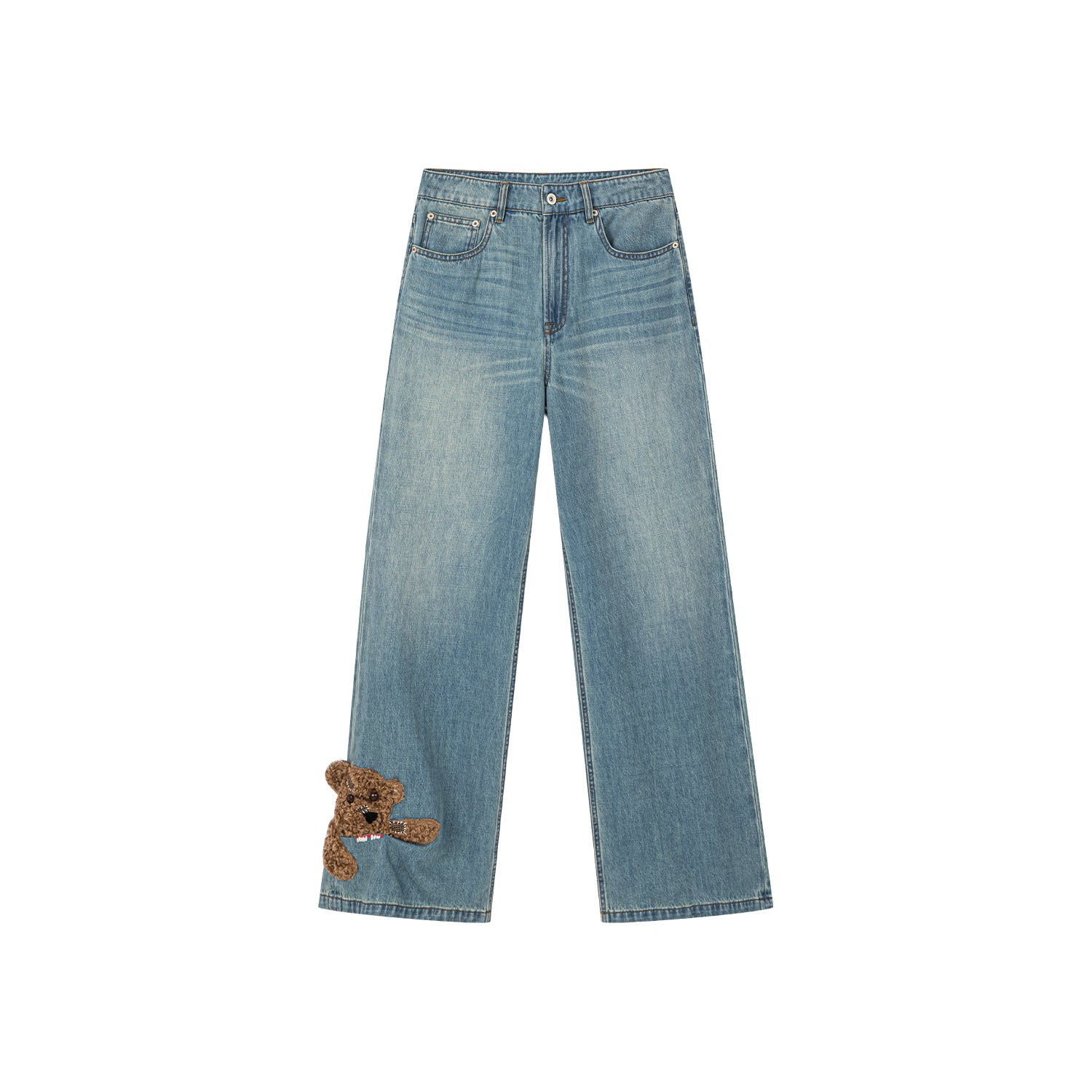 Playful teddy bear five-pocket jeans