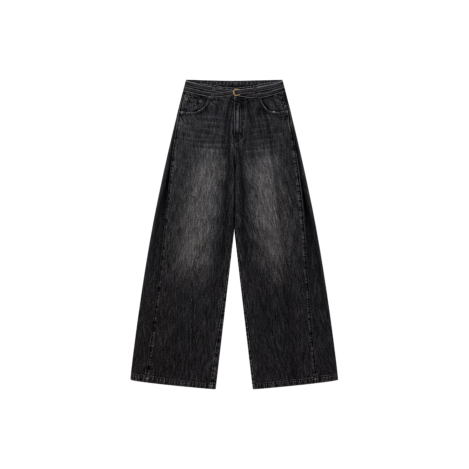 構造化されたサイドプリーツベルト付きジーンズ