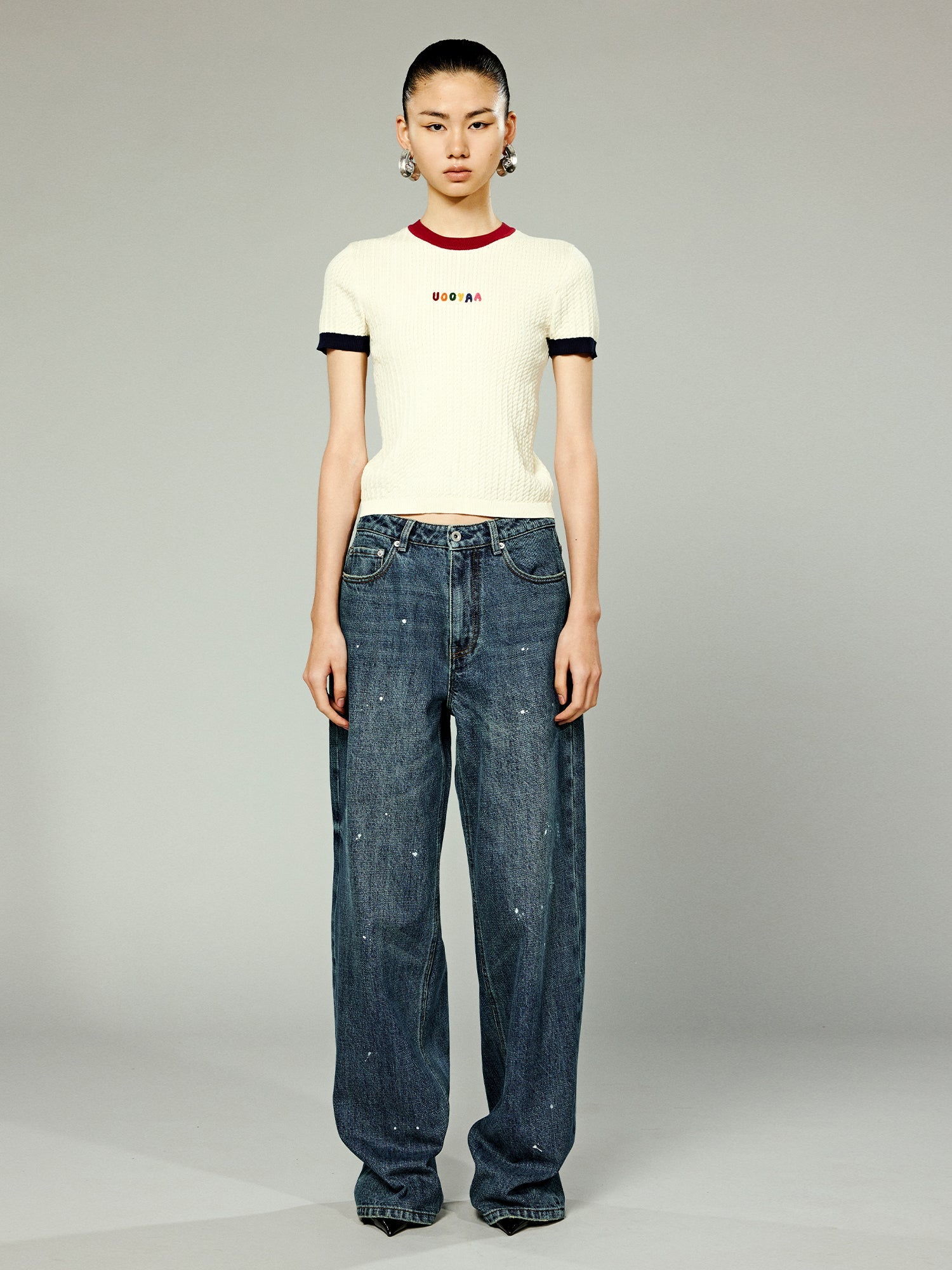 Vintage washed splatter paint jeans