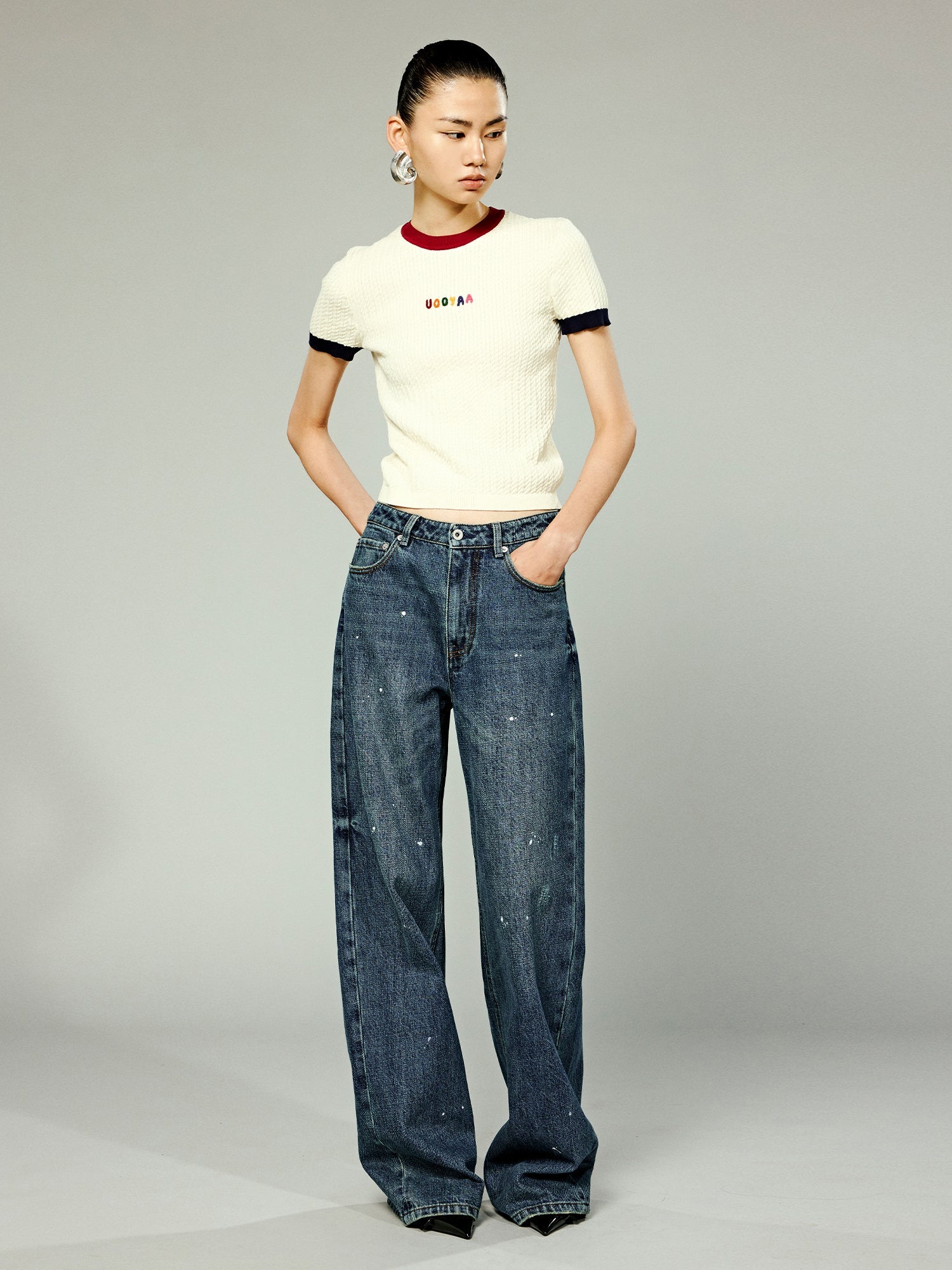 Vintage washed splatter paint jeans