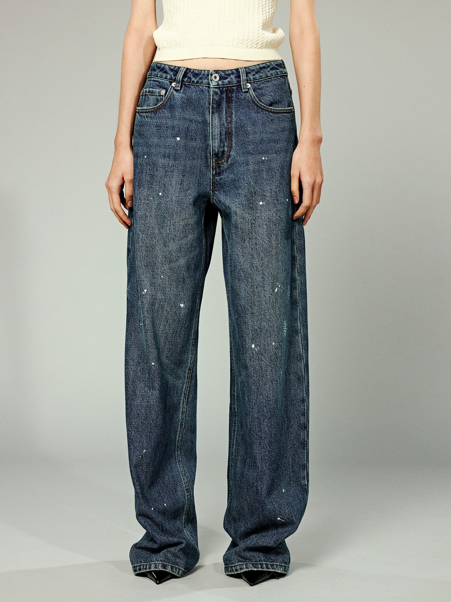 Vintage washed splatter paint jeans