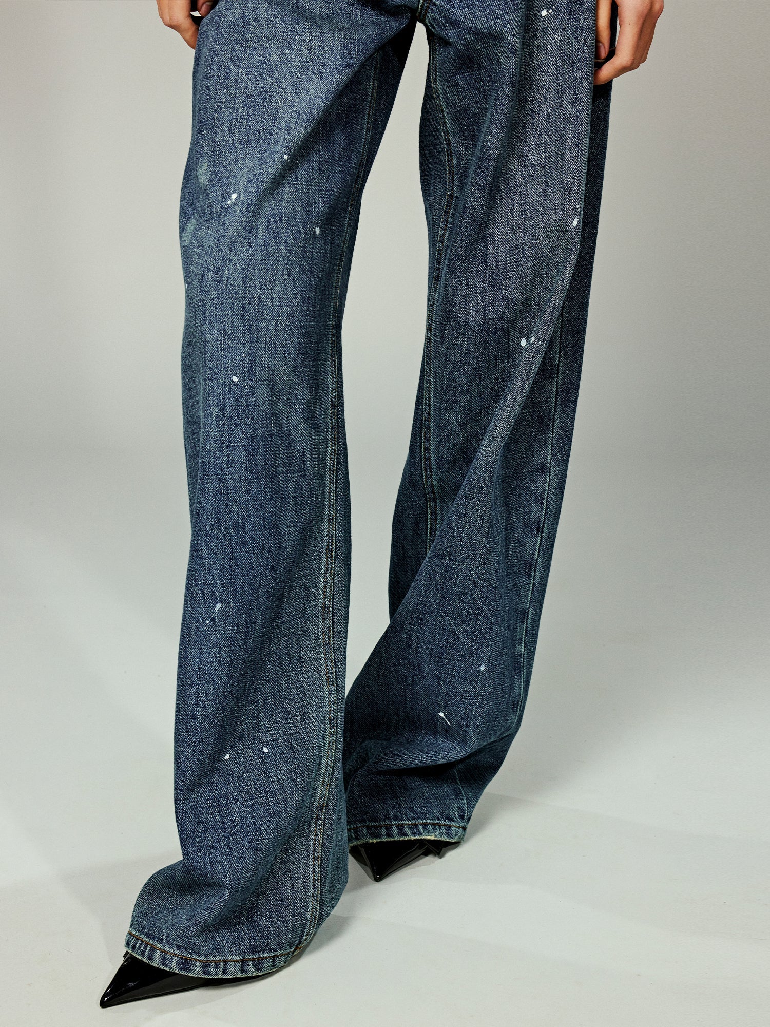 Vintage washed splatter paint jeans