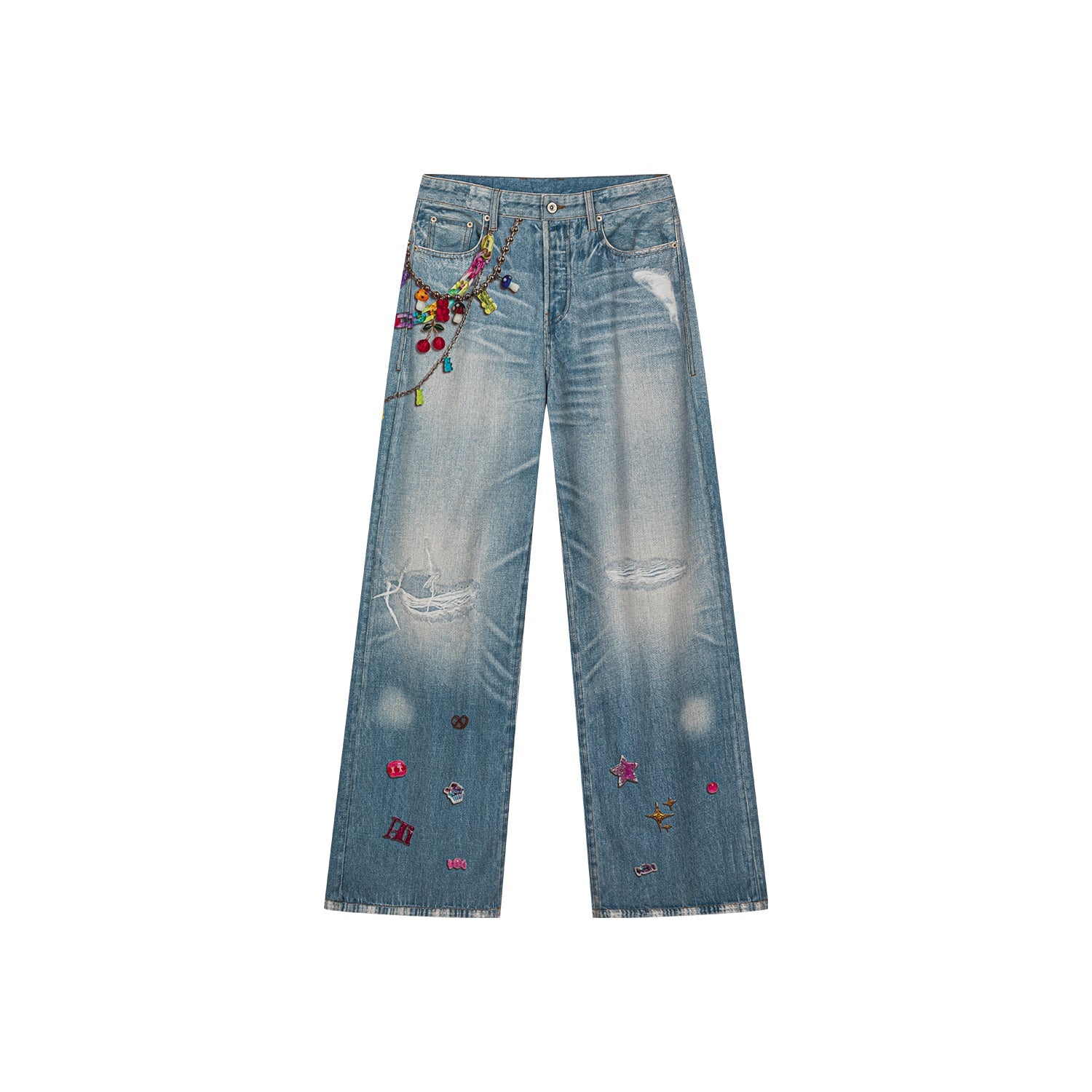 Trompe l'oeil chain print jeans