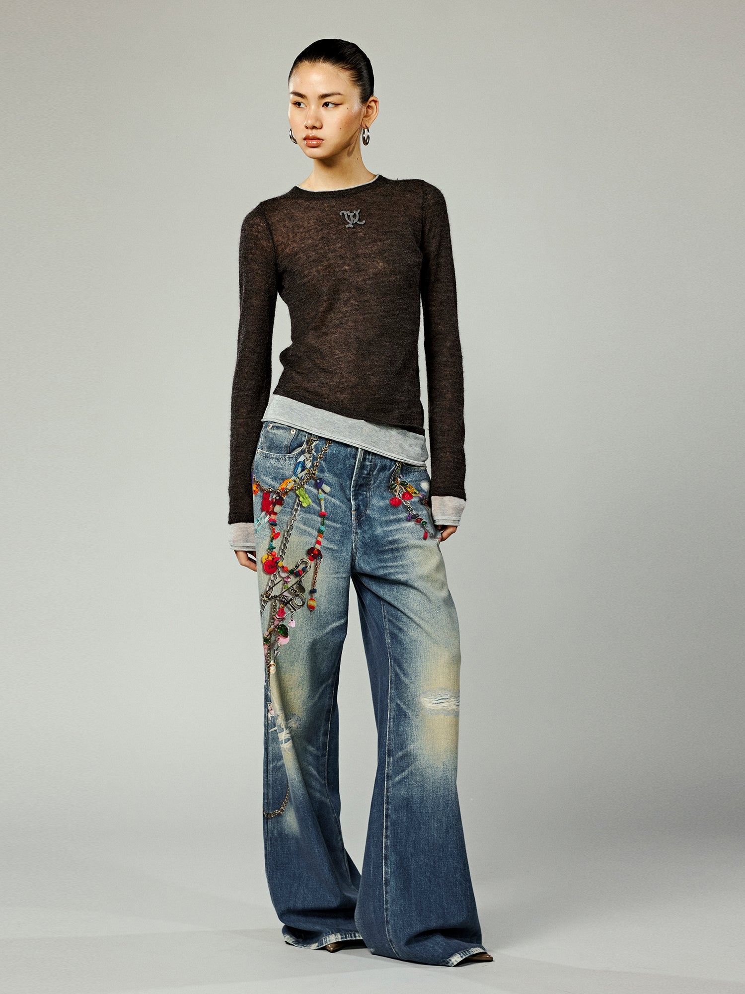 Trompe l'oeil chain print jeans