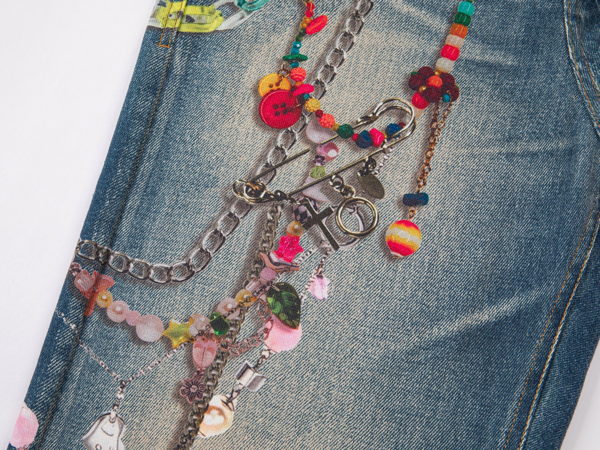 Trompe l'oeil chain print jeans