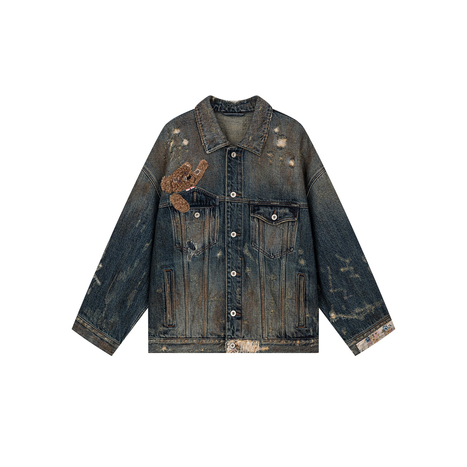 Denim jacket with a pocket-biting puppy