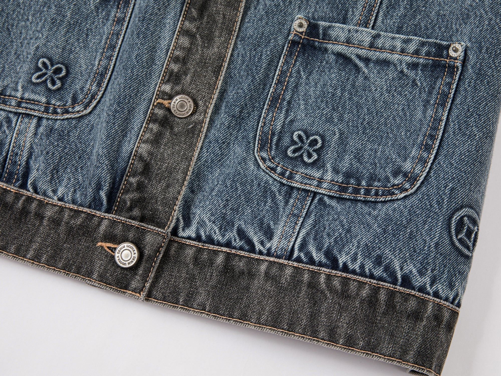 Chinese-style denim collarless jacket