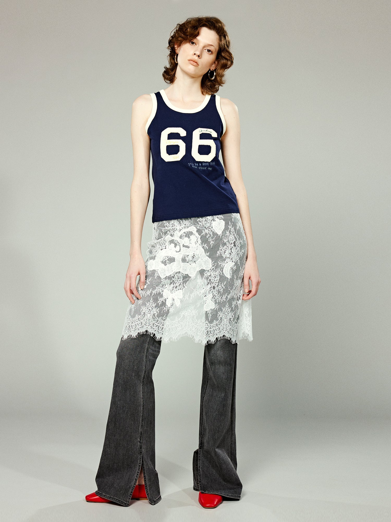Panda embroidery lace skirt
