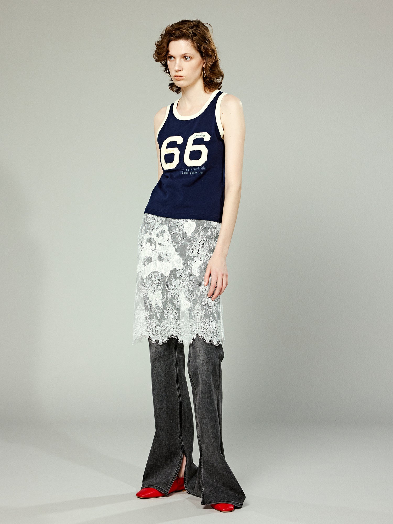 Panda embroidery lace skirt