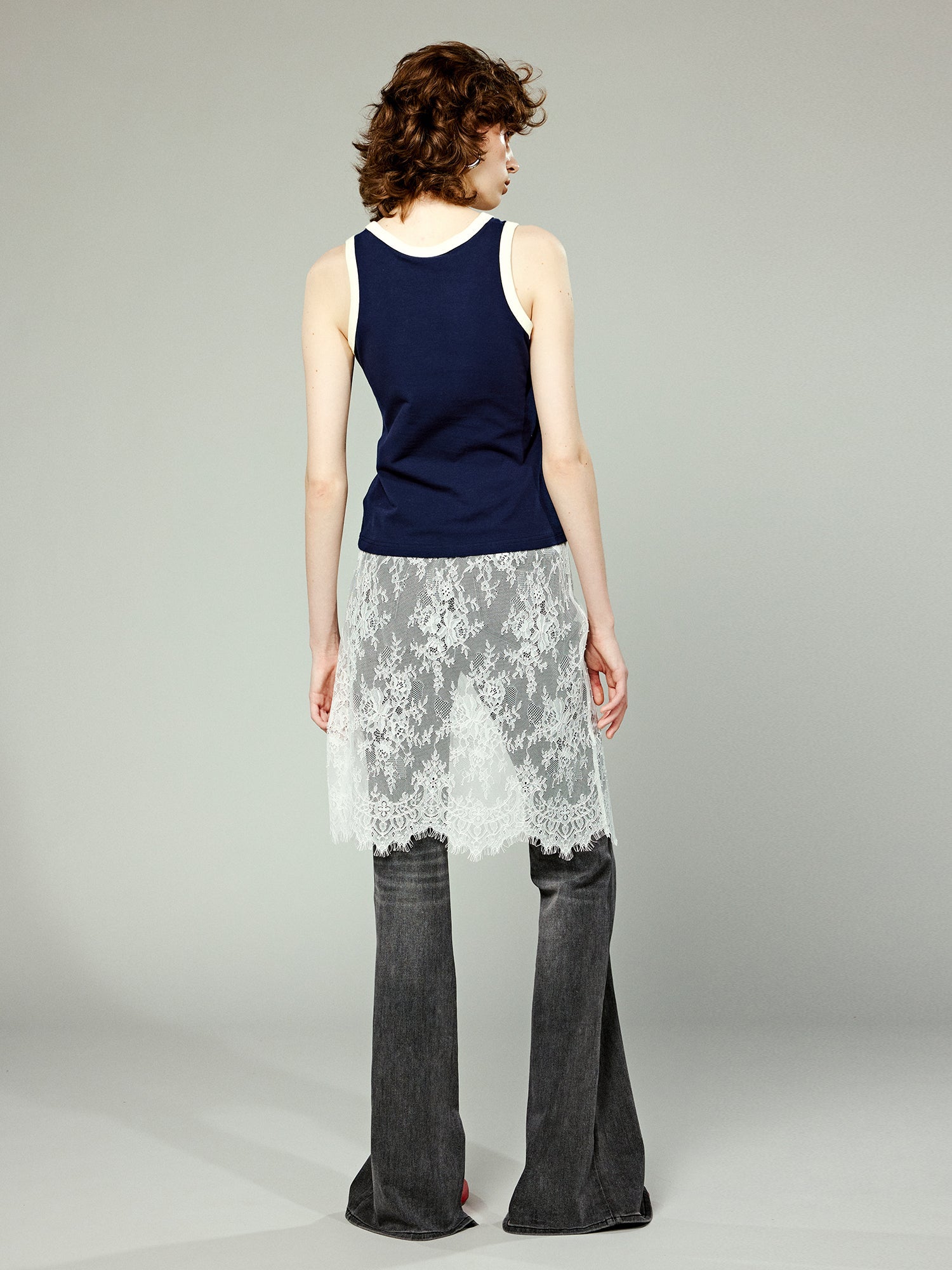 Panda embroidery lace skirt