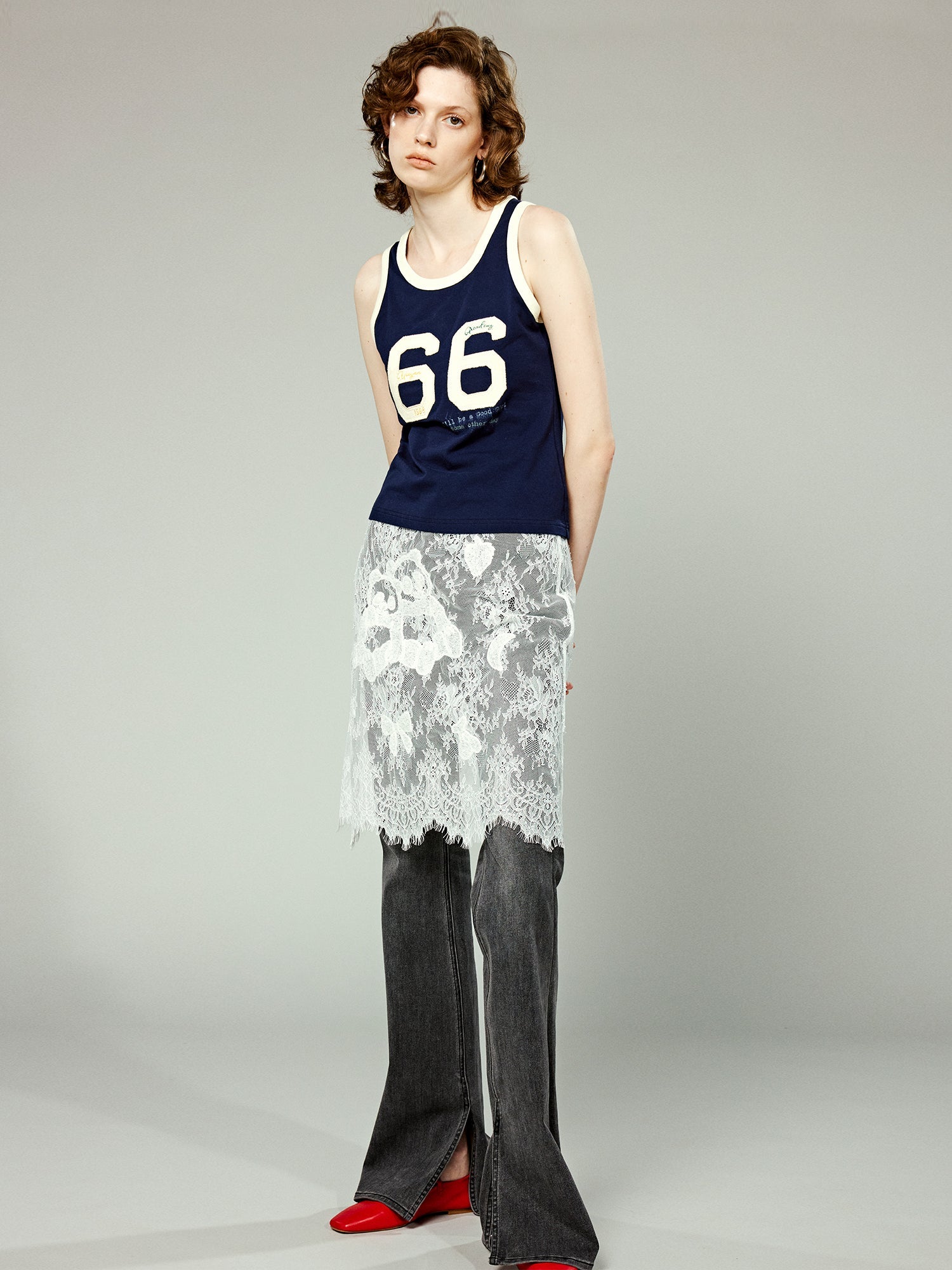 Panda embroidery lace skirt
