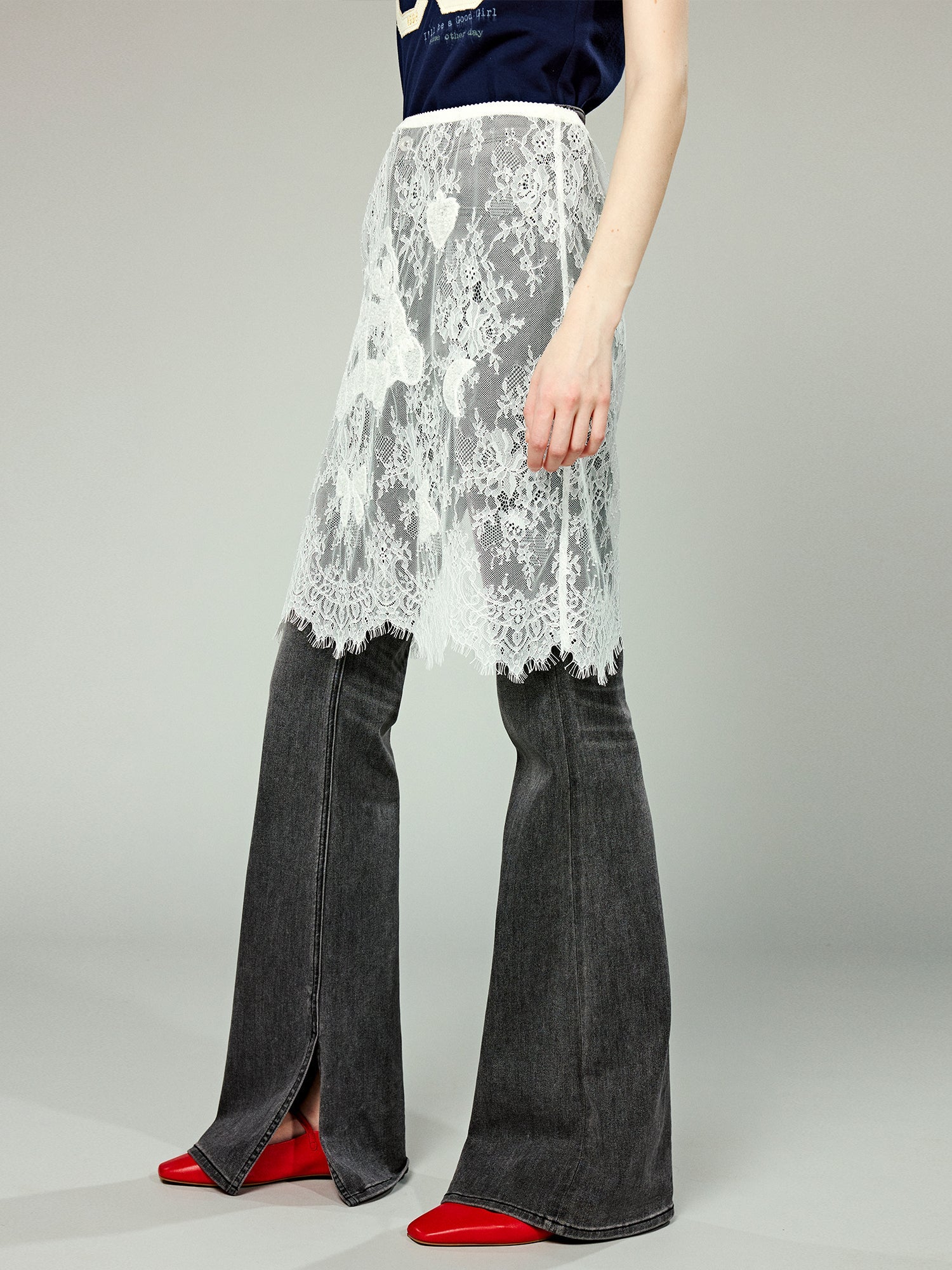 Panda embroidery lace skirt