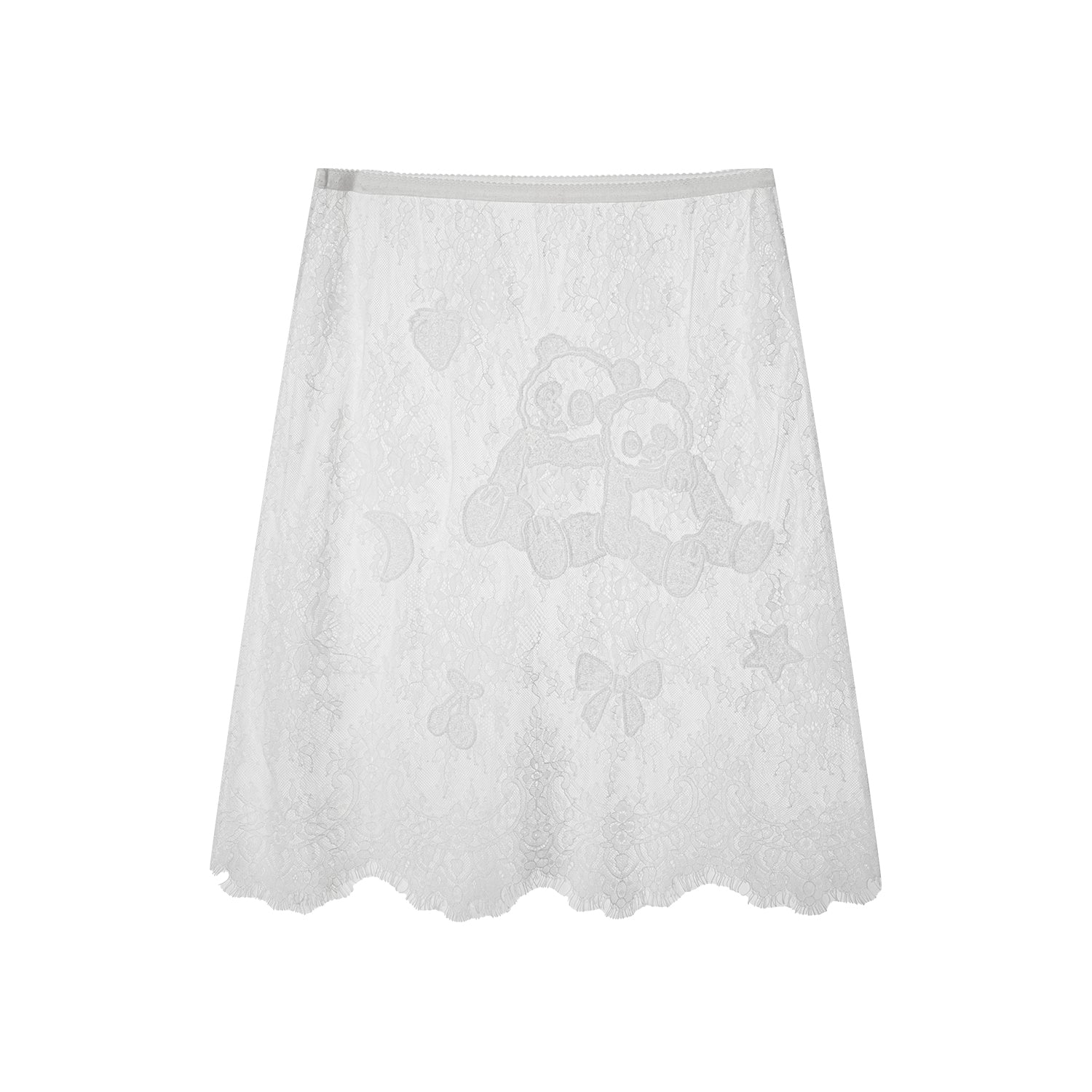 Panda embroidery lace skirt