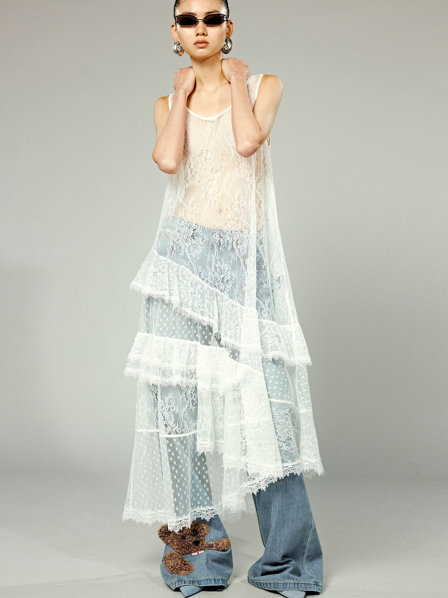 Asymmetrical lace patchwork dress