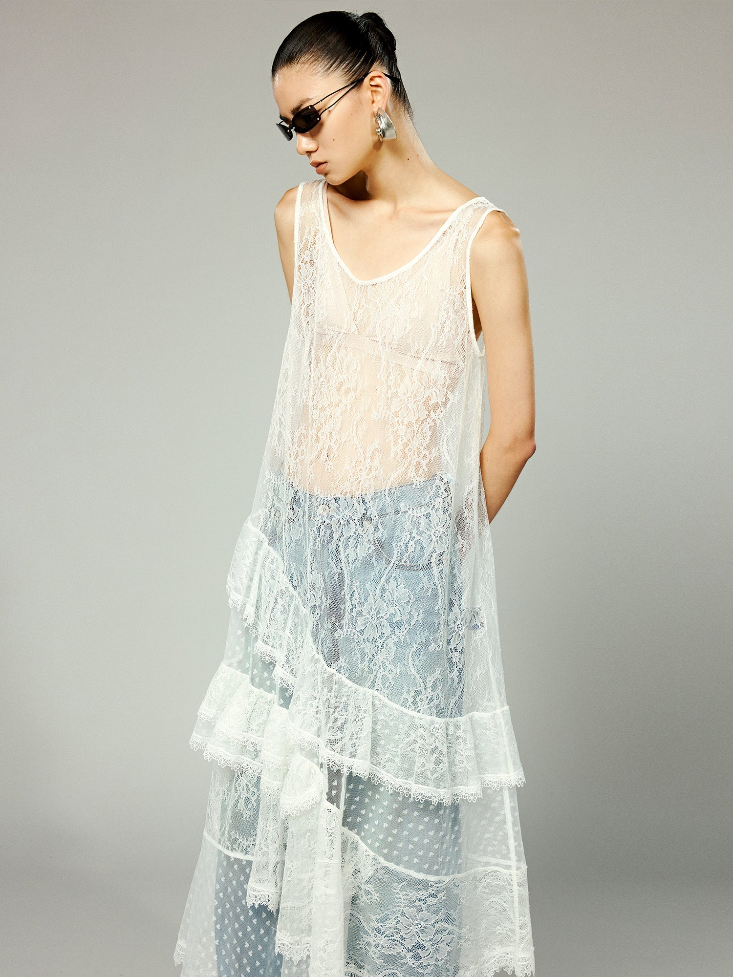 Asymmetrical lace patchwork dress