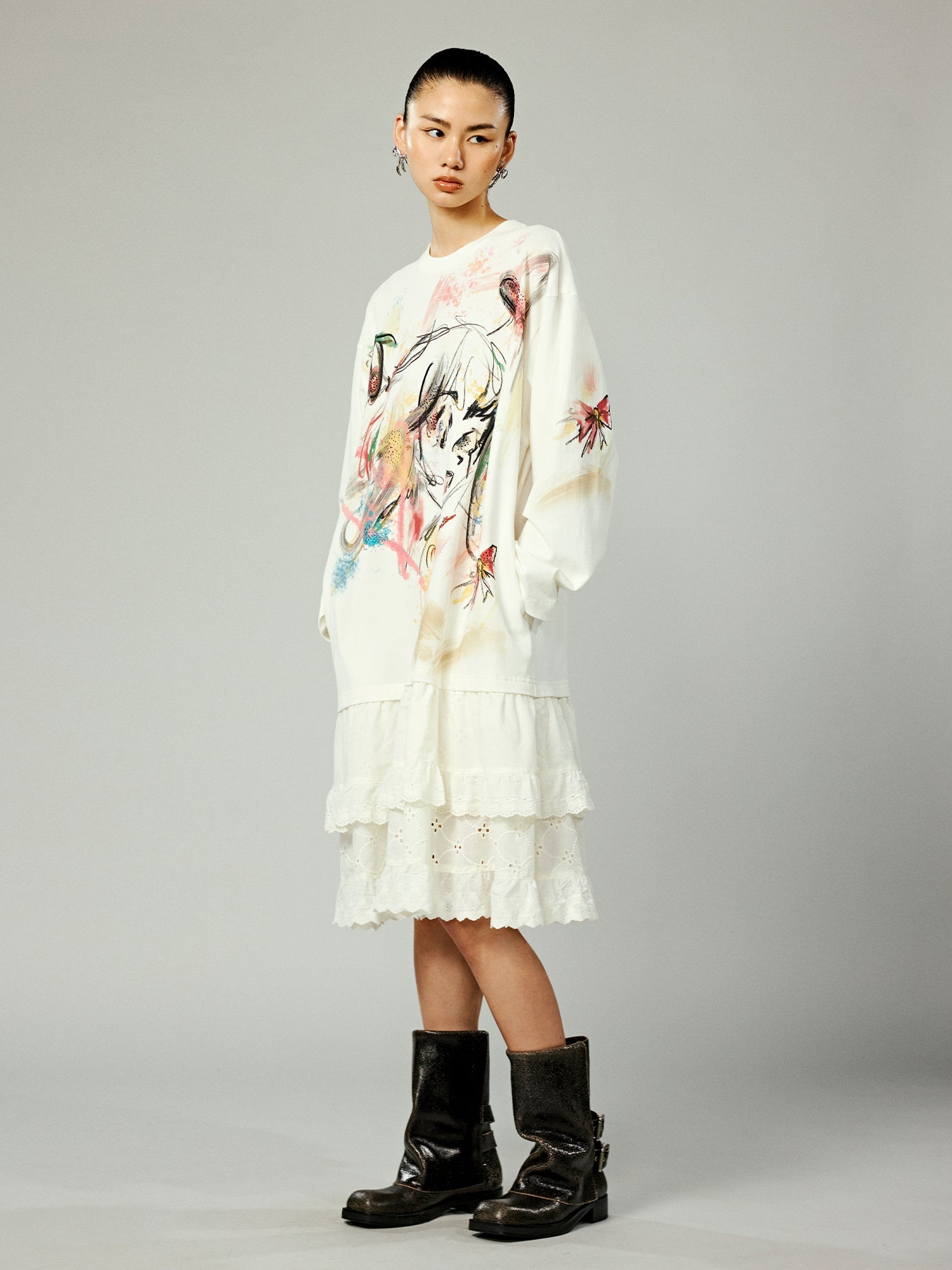 Graffiti lace patchwork dress