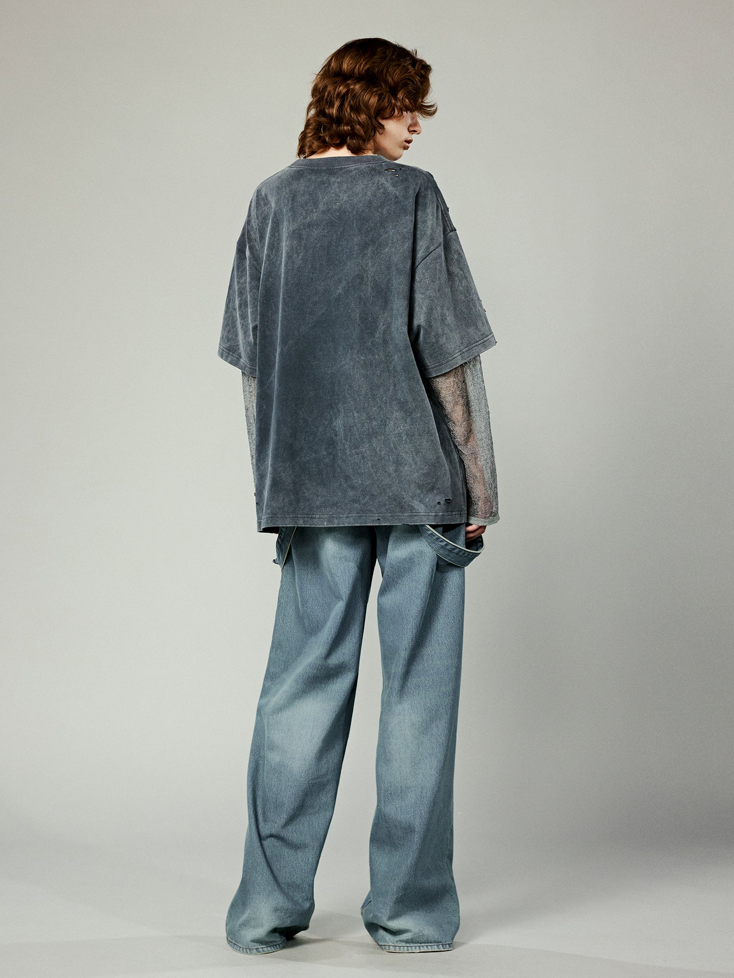 Distressed faux layered varsity t-shirt