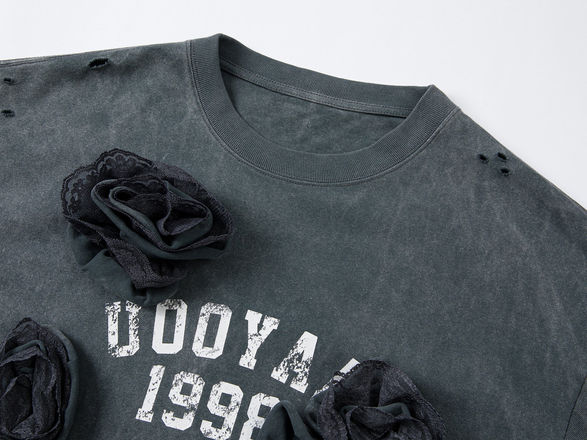 Distressed faux layered varsity t-shirt