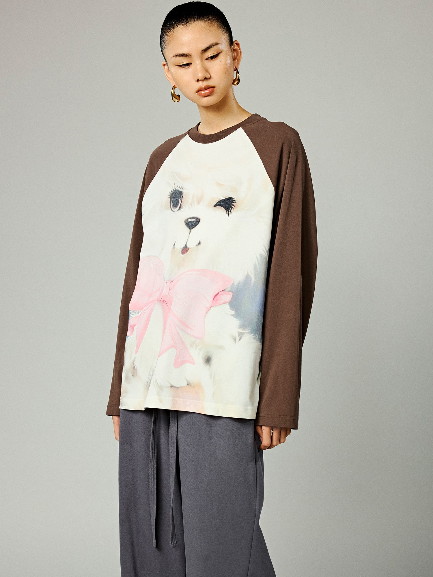 Playful dog raglan sleeve t-shirt