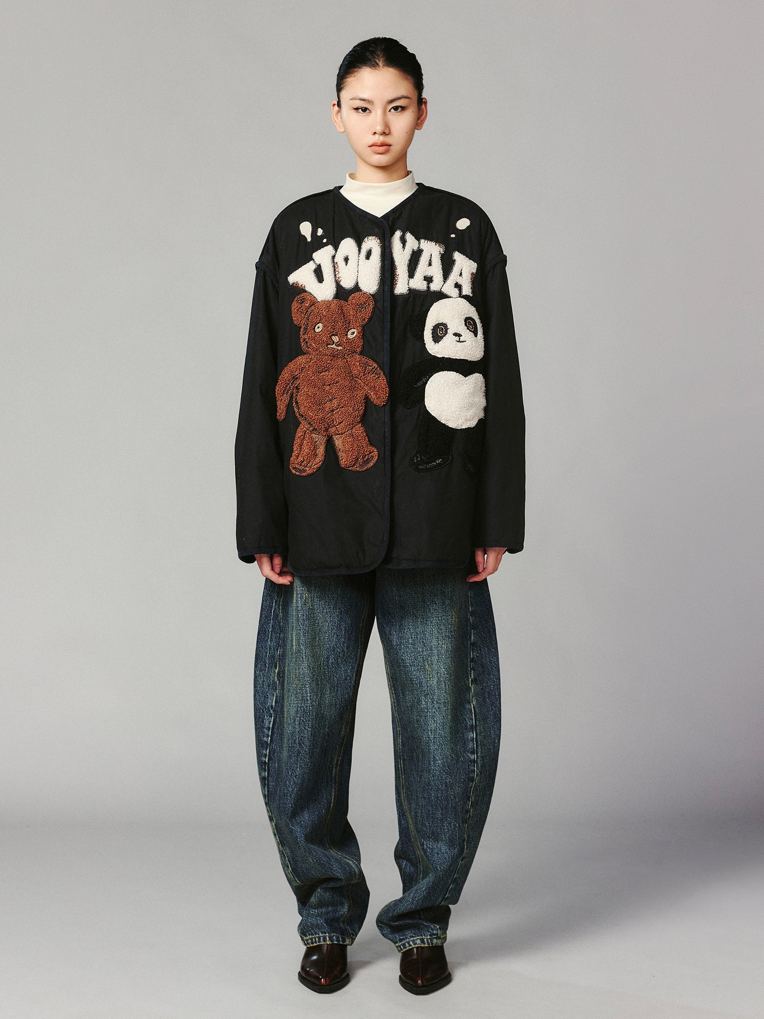 ''Panda and Bear" plush cotton jacket