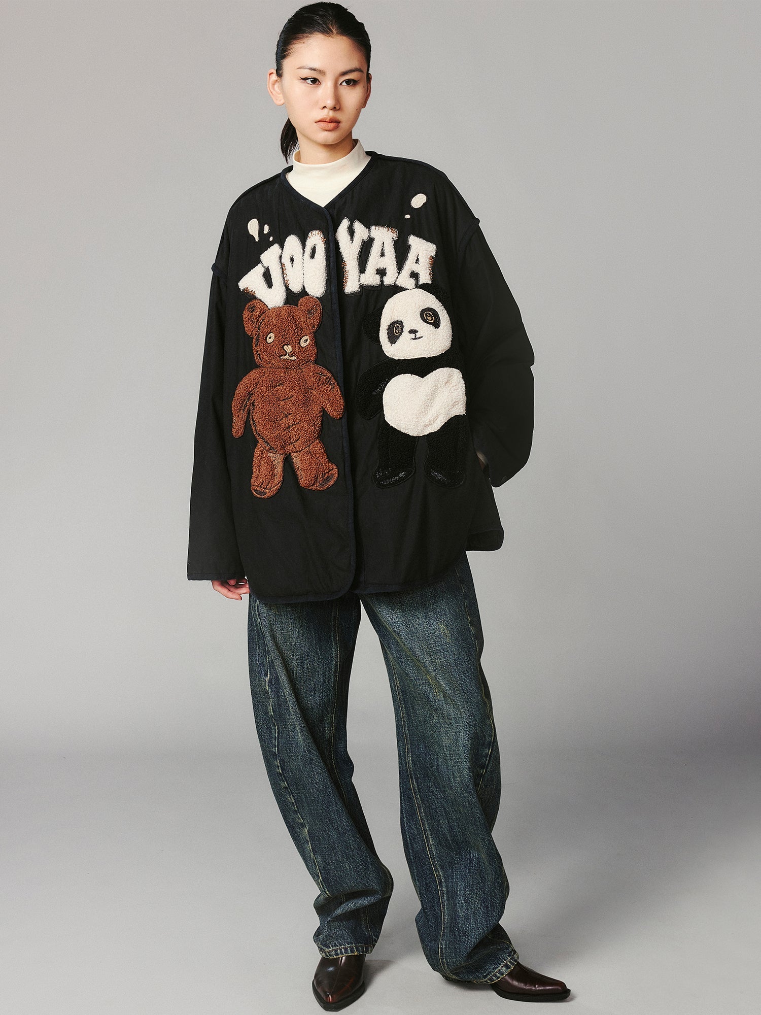 ''Panda and Bear" plush cotton jacket