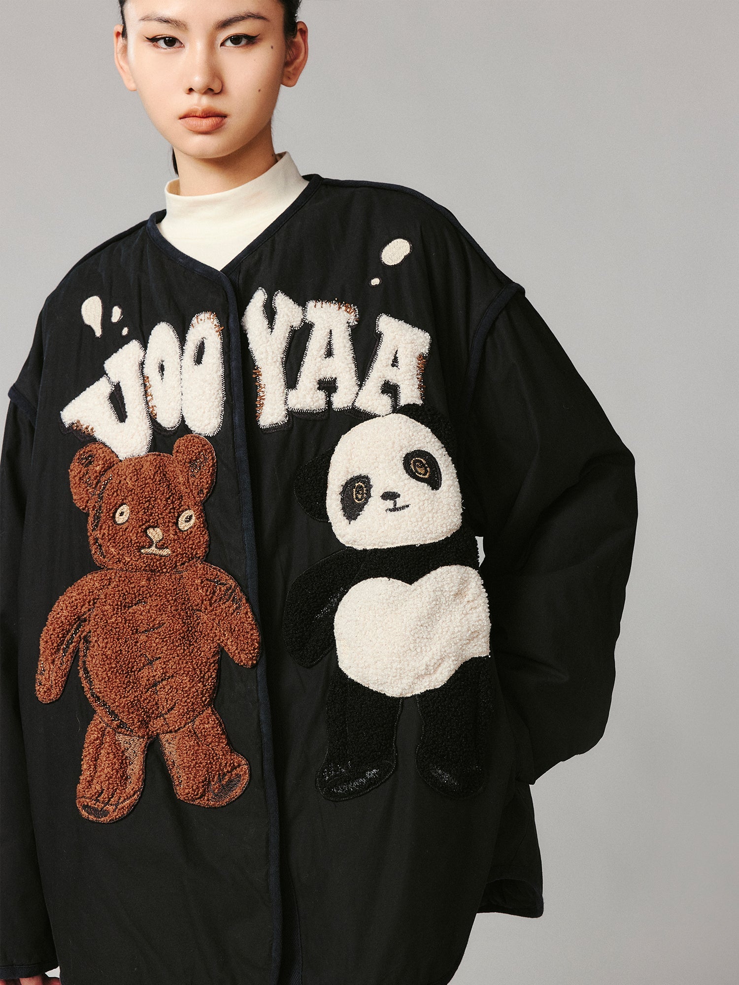 ''Panda and Bear" plush cotton jacket