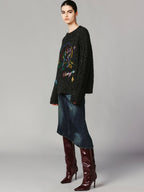 Graffiti anime girl sweater in dark grey