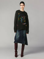 Graffiti anime girl sweater in dark grey