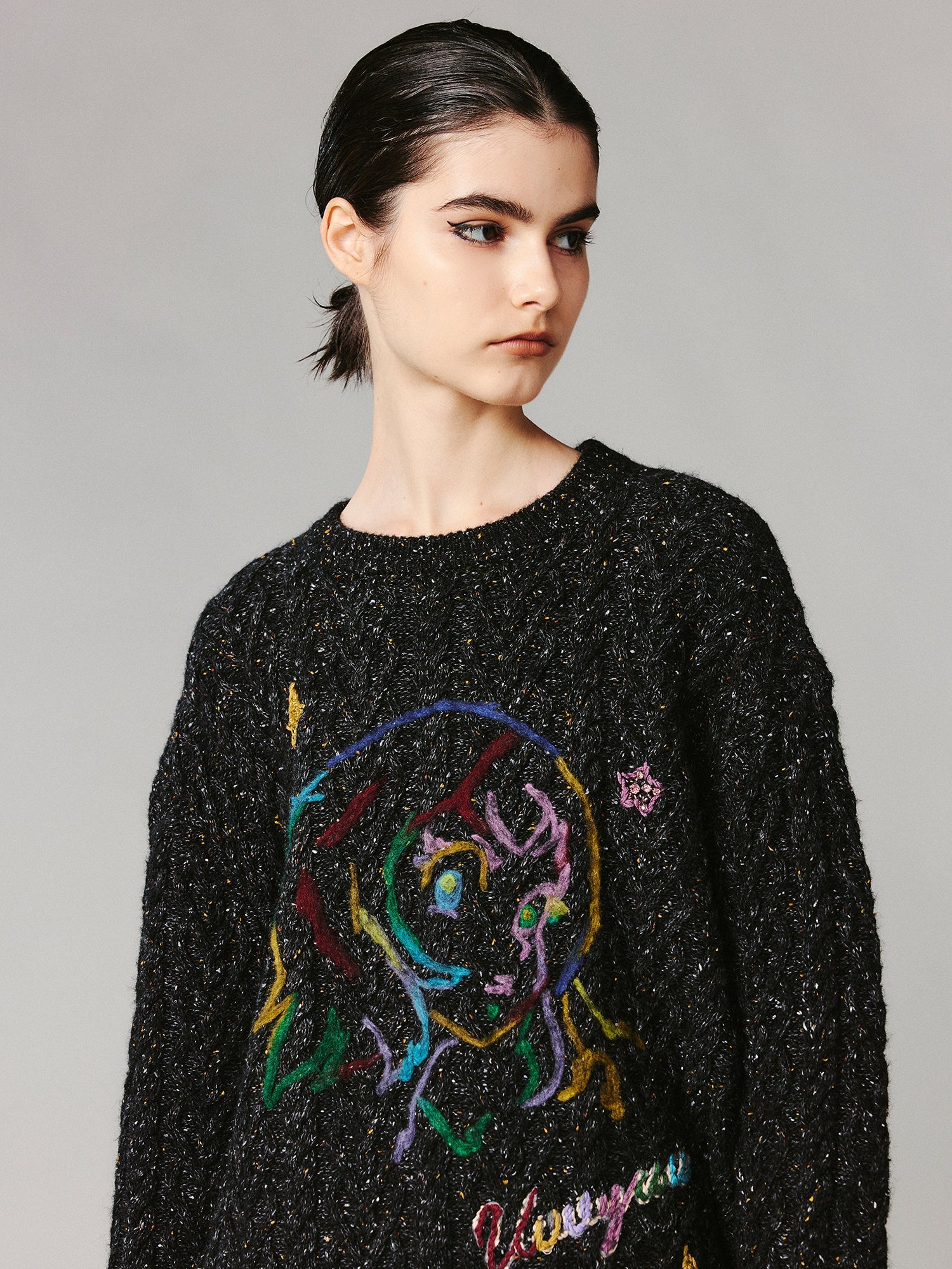 Graffiti anime girl sweater in dark grey