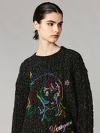 Graffiti anime girl sweater in dark grey