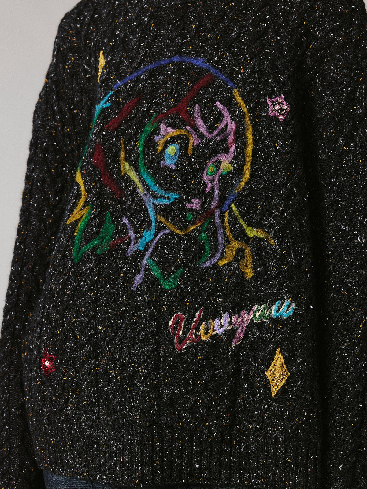 Graffiti anime girl sweater in dark grey