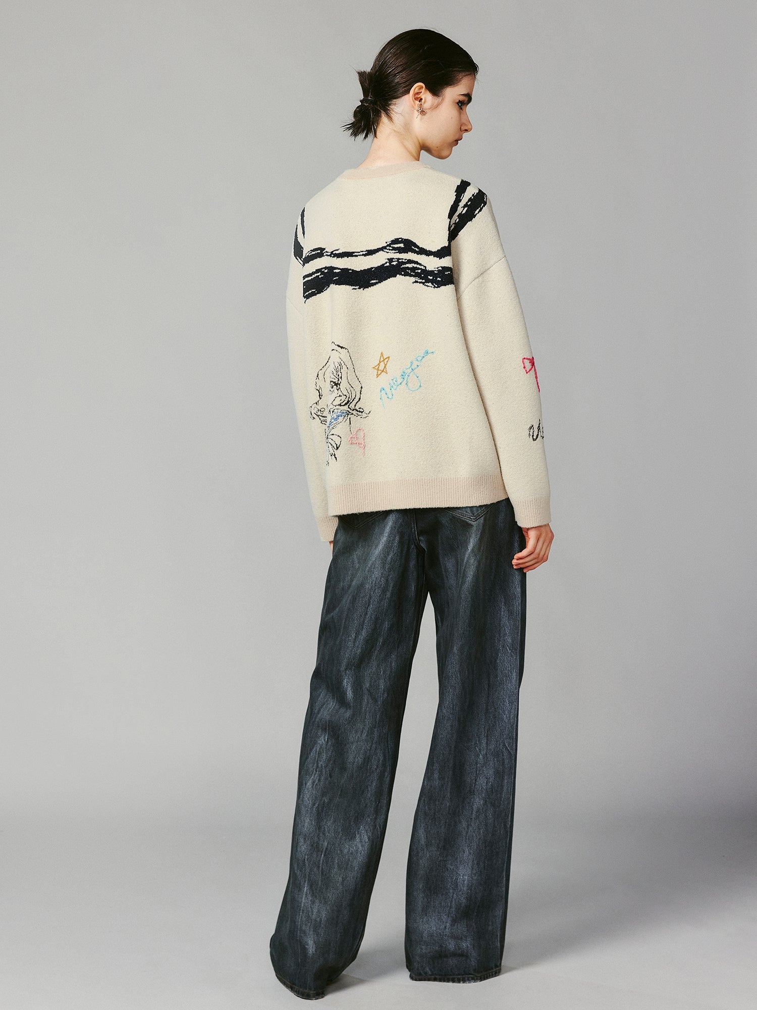 Graffiti trompe l'oeil sailor collar anime girl sweater