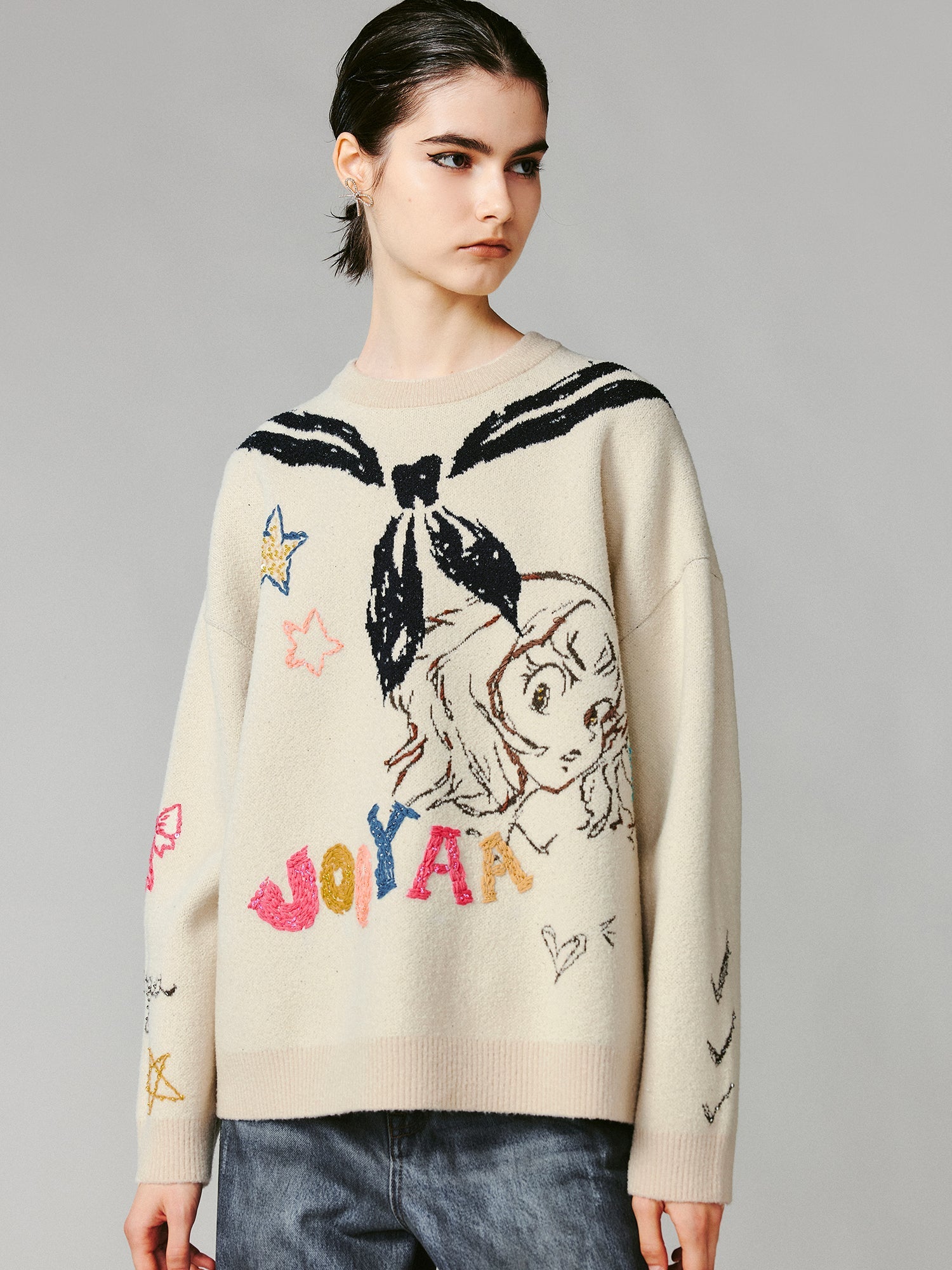 Graffiti trompe l'oeil sailor collar anime girl sweater