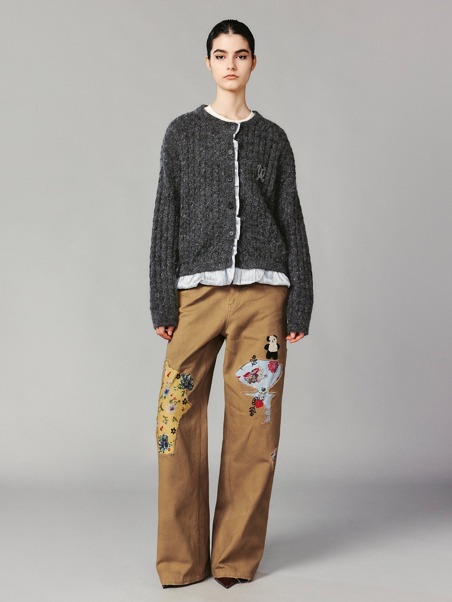 Exposed lining wool cardigan