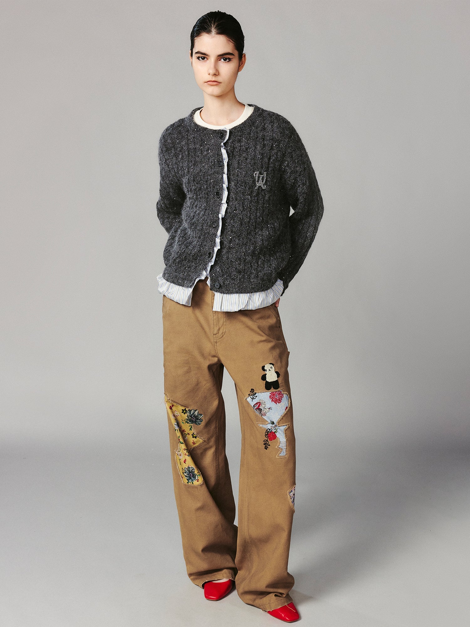 Exposed lining wool cardigan