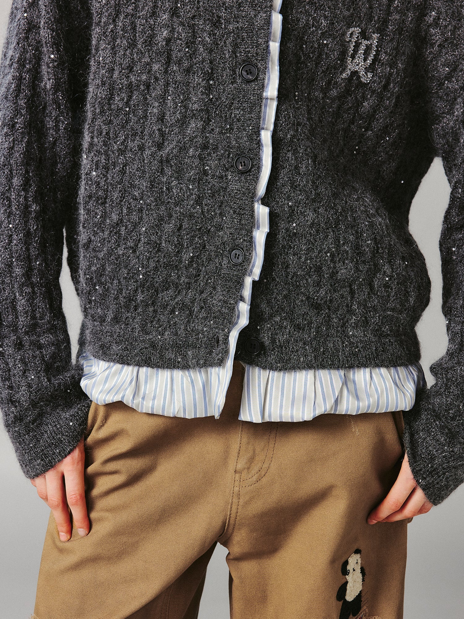 Exposed lining wool cardigan