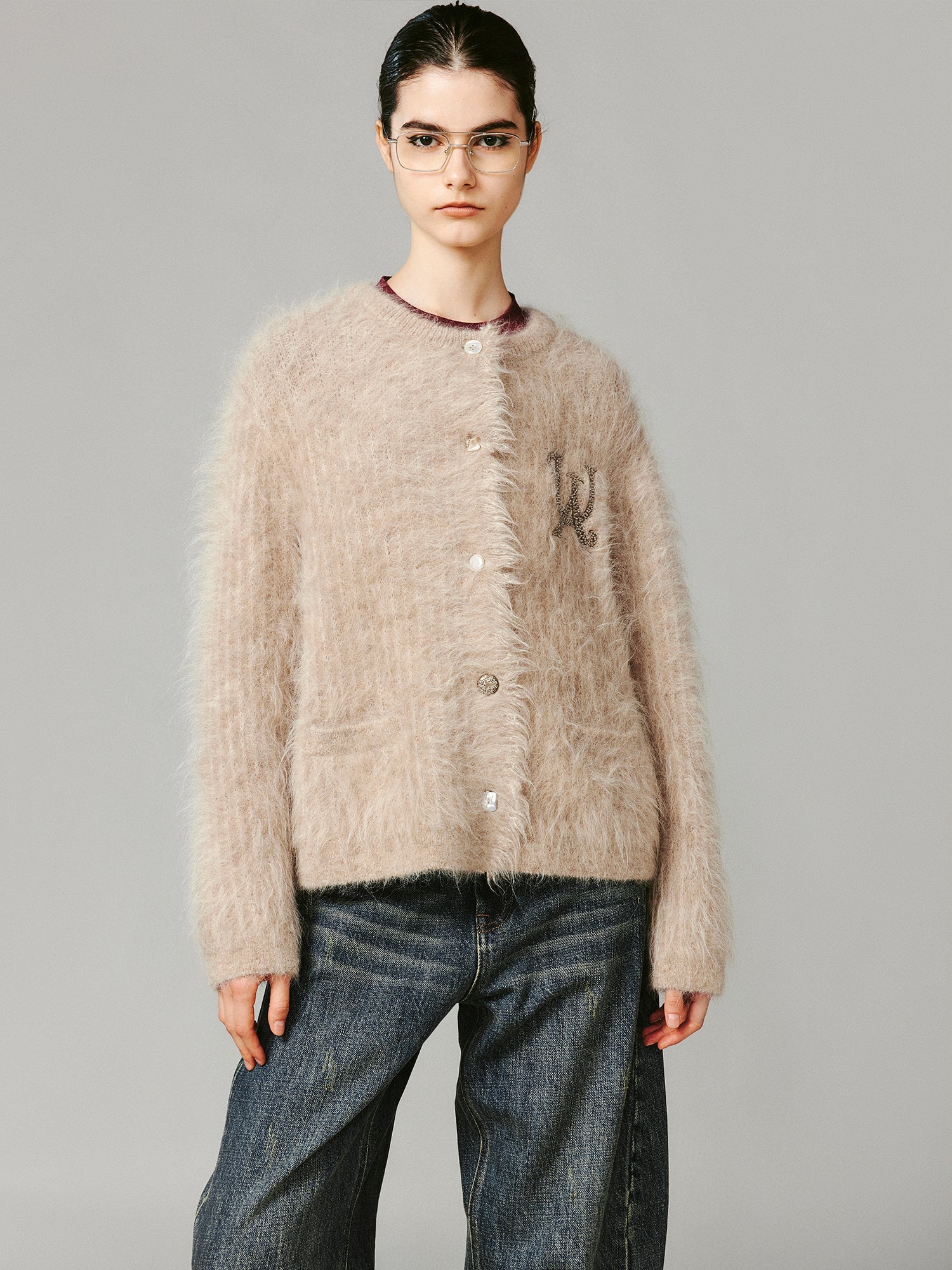 Fluffly long sleeve wool cardigan