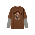 クマ柄の二重レイヤード長袖Tシャツ