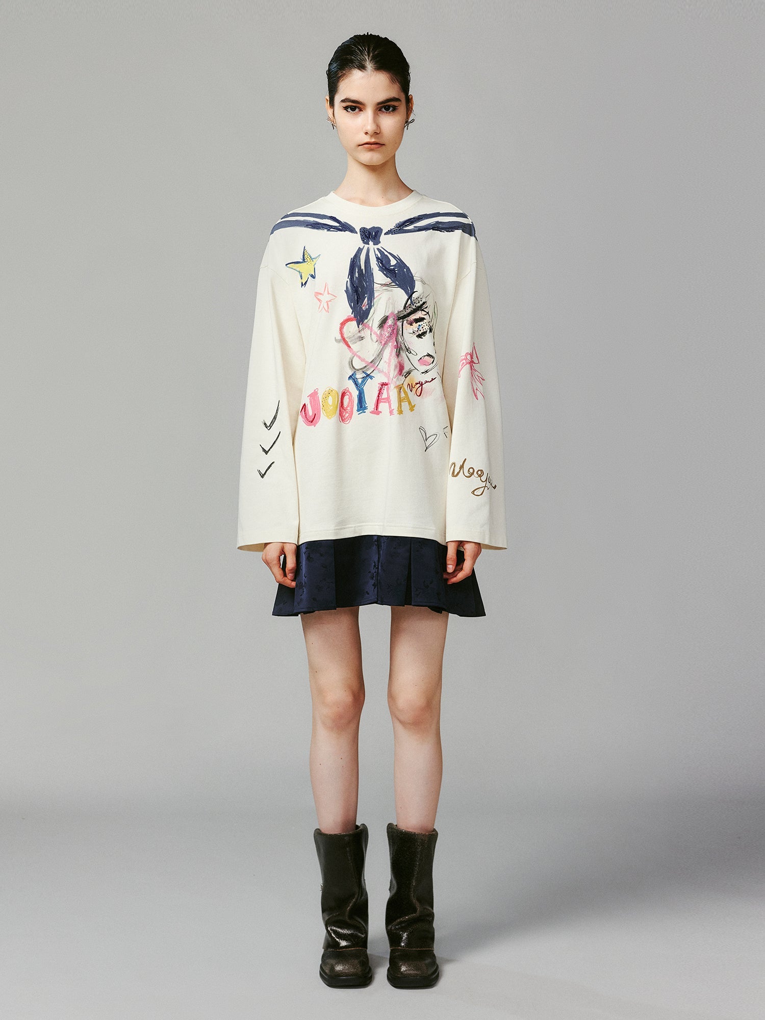 Graffiti trompe l'oeil sailor anime girl long-sleeve dress