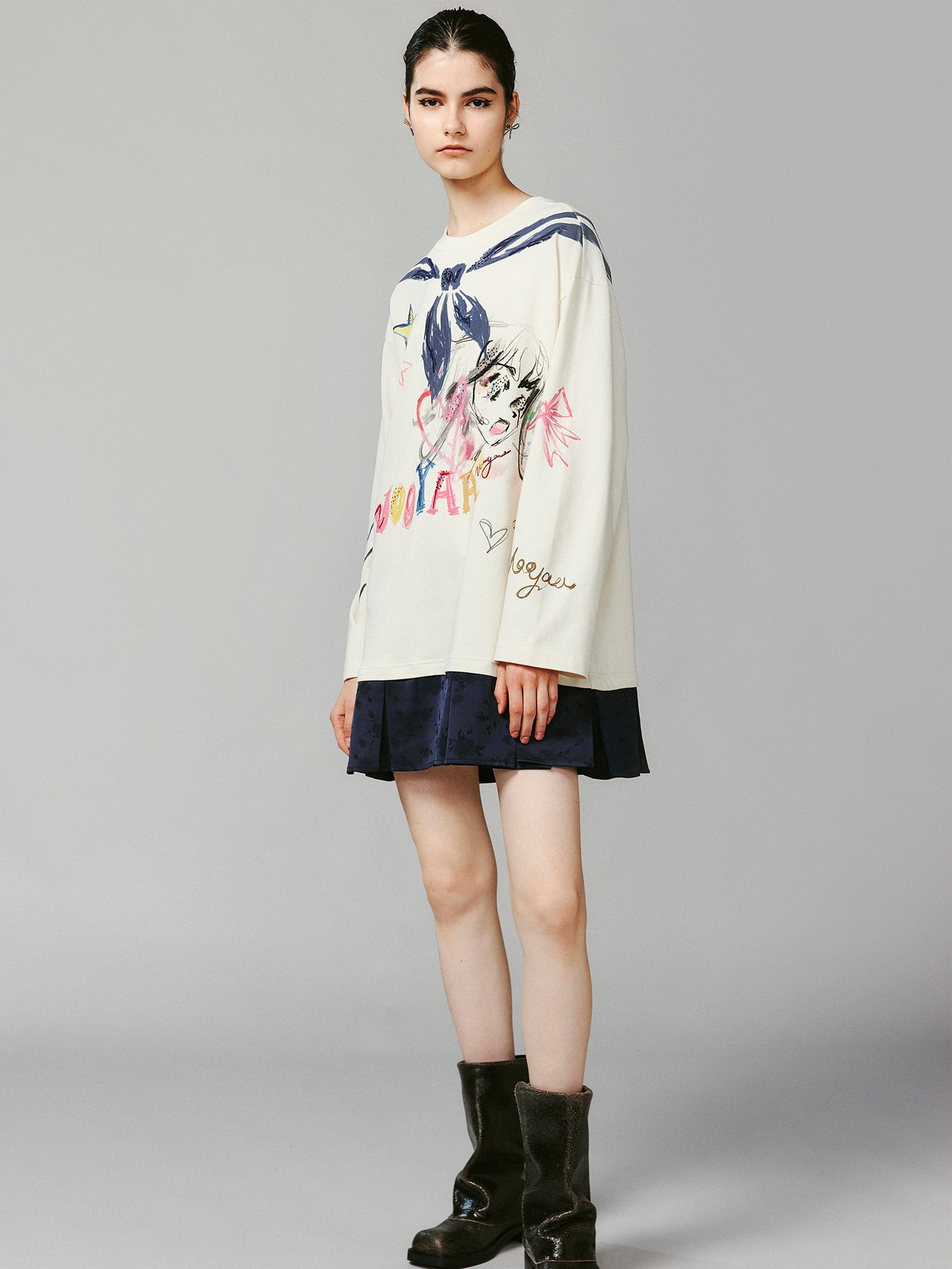 Graffiti trompe l'oeil sailor anime girl long-sleeve dress